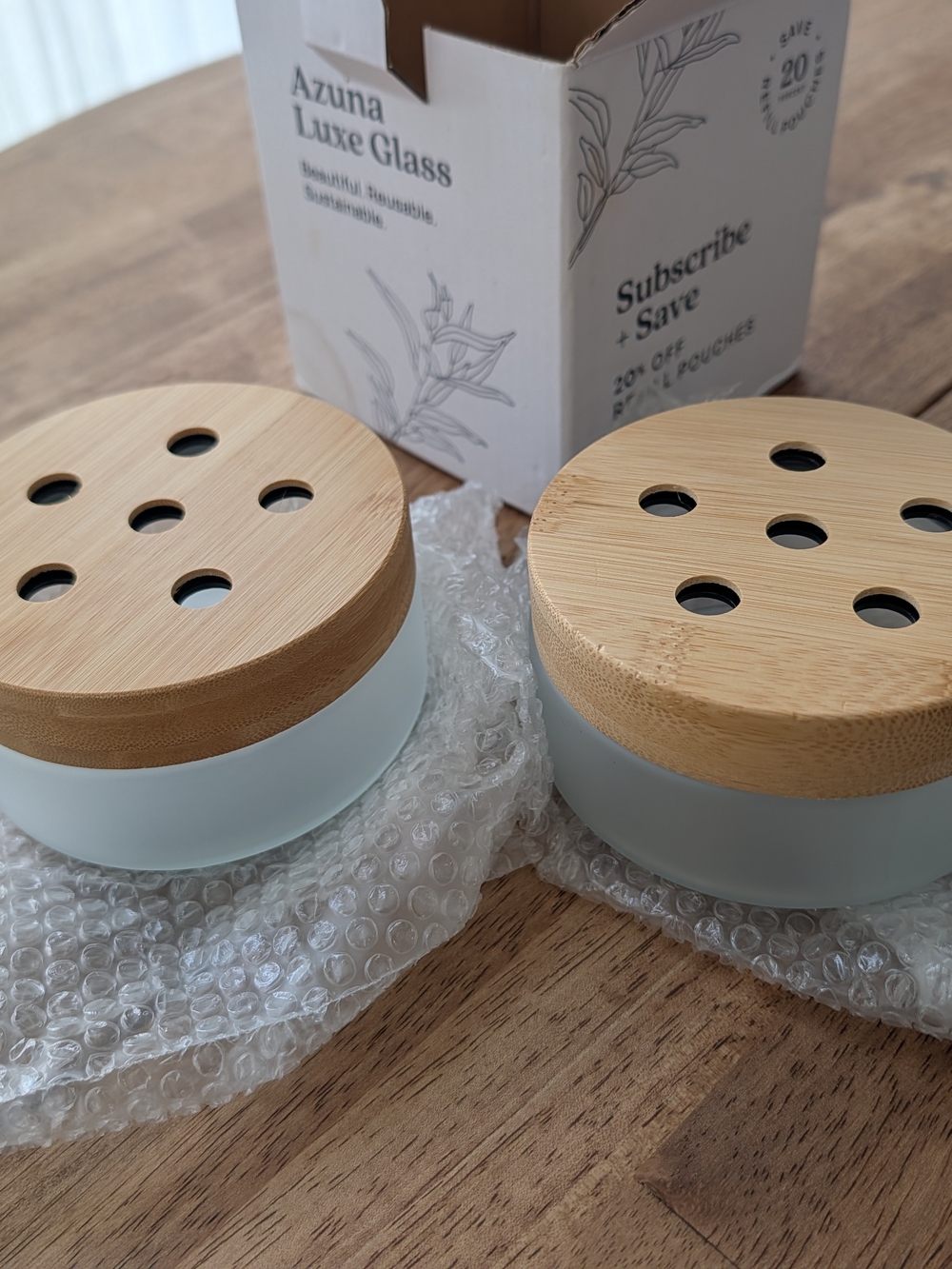 Azuna Luxe Frosted Glass Jar with Bamboo Lid - White & Natural (Set of 2)